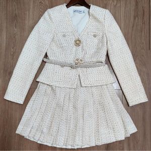 Self-Portrait pleated metallic bouclé jacket minidress